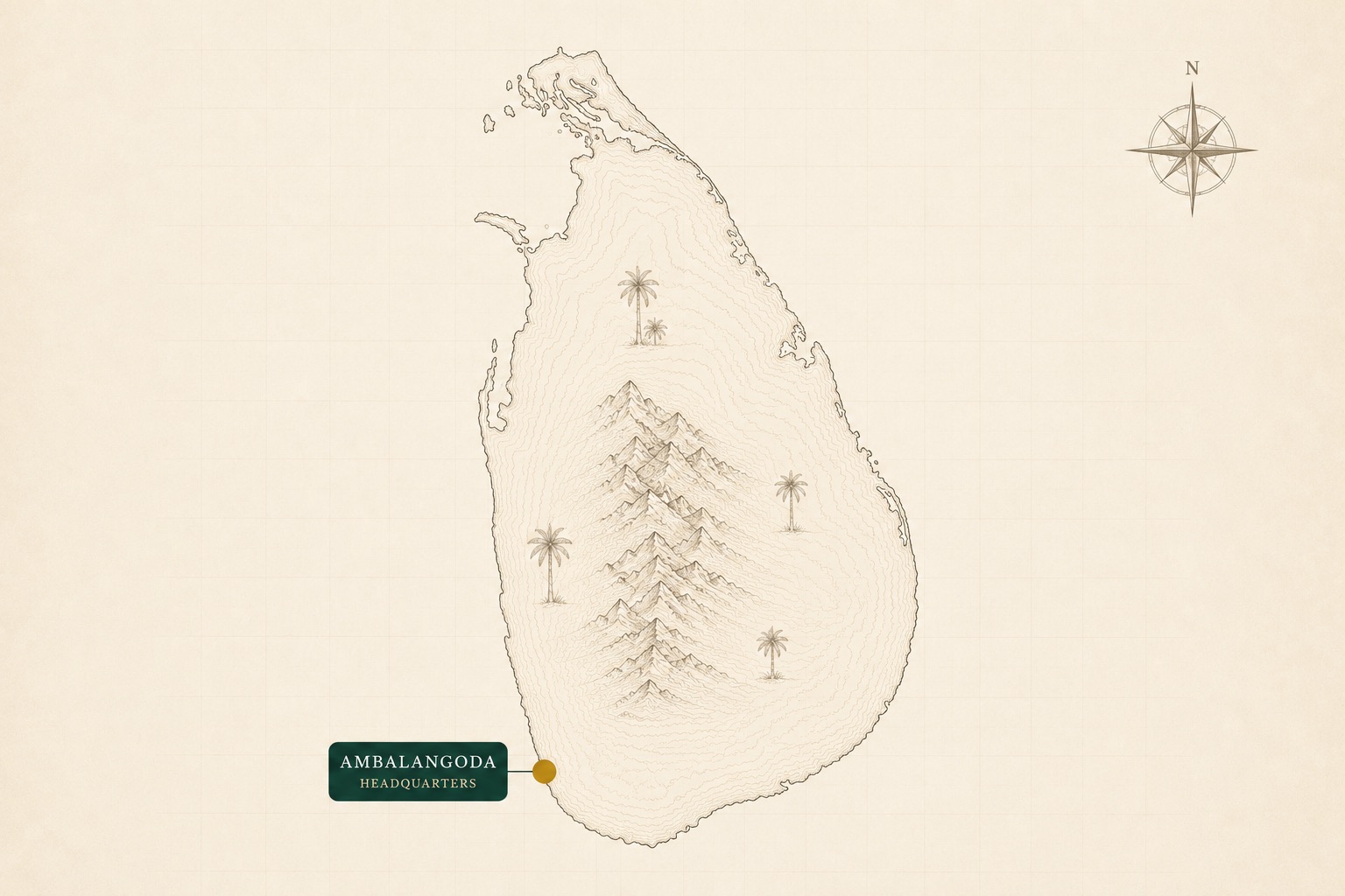 Illustrated map of Sri Lanka marking Ceylon Circuit's Ambalangoda base